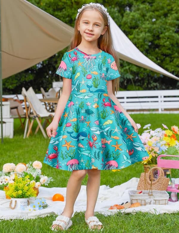 Girls' Summer Sundress for Ages 2-9 - Casual Short Sleeve
