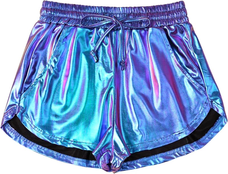 Shiny Metallic Women's Yoga Shorts with Drawstring