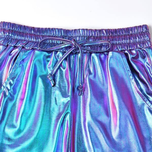 Shiny Metallic Women's Yoga Shorts with Drawstring