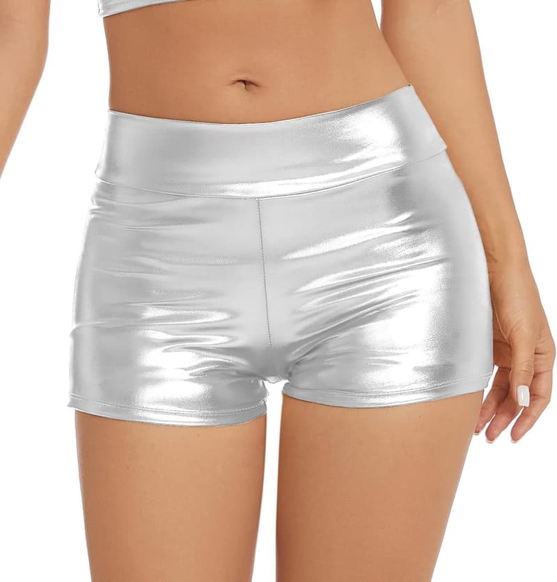 Shiny High-Waisted Metallic Booty Shorts for Dance Festivals