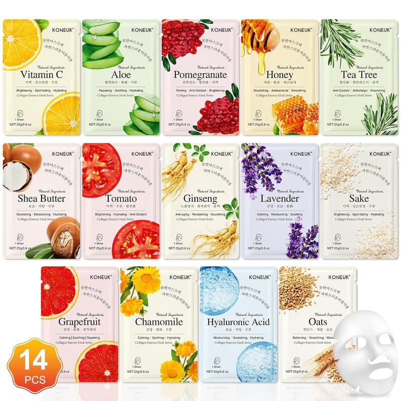 14-Pack Hydrating Face Masks for All Skin Types