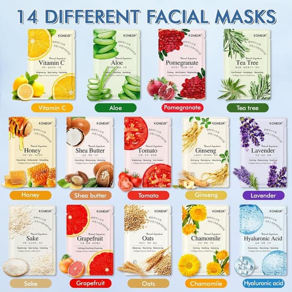14-Pack Hydrating Face Masks for All Skin Types