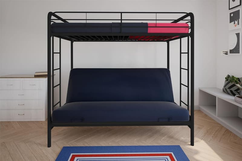 Convertible Twin-Over-Futon Couch Bed with Metal Frame - Black