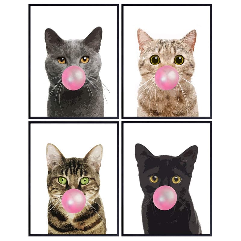 Cat Wall Art Set - Cute Kitten Decor for Cat Lovers - 8x10 Posters