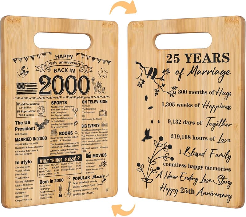 25th Anniversary Personalized Double-Sided Cutting Board Gift