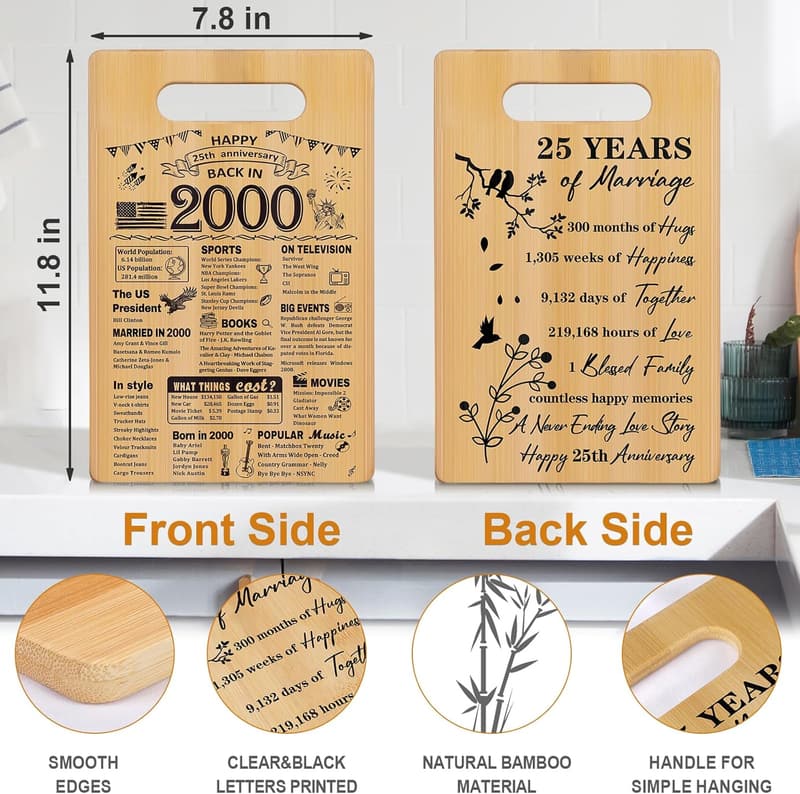 25th Anniversary Personalized Double-Sided Cutting Board Gift