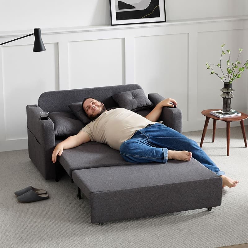 Convertible Sleeper Sofa with Cup Holders & USB - Dark Grey