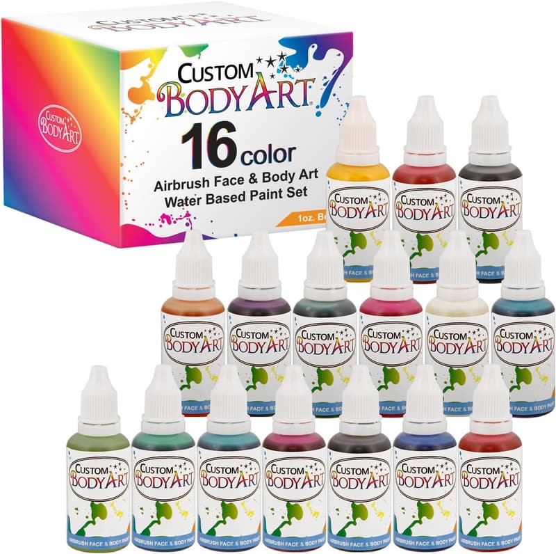 16-Color Water-Based Airbrush Paint Set for Face & Body