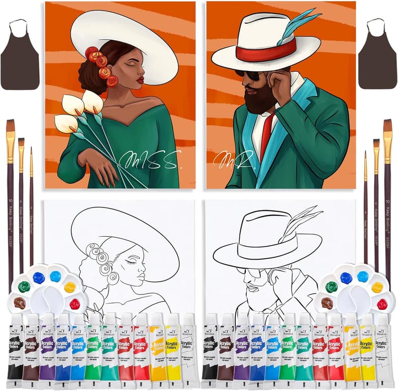 Date Night Painting Kit for Couples - Pre-Painted 8x10 Set