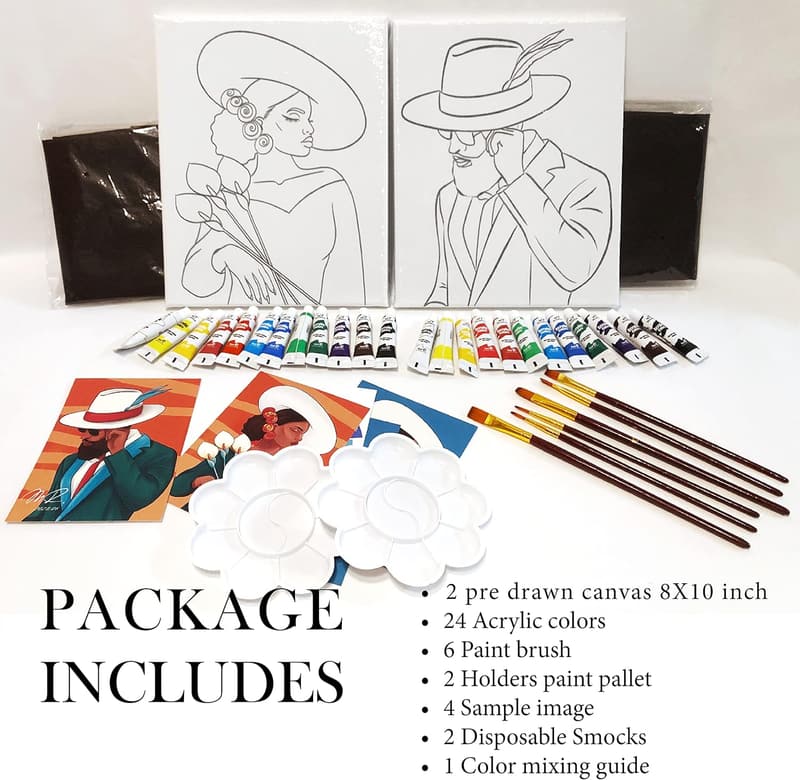 Date Night Painting Kit for Couples - Pre-Painted 8x10 Set