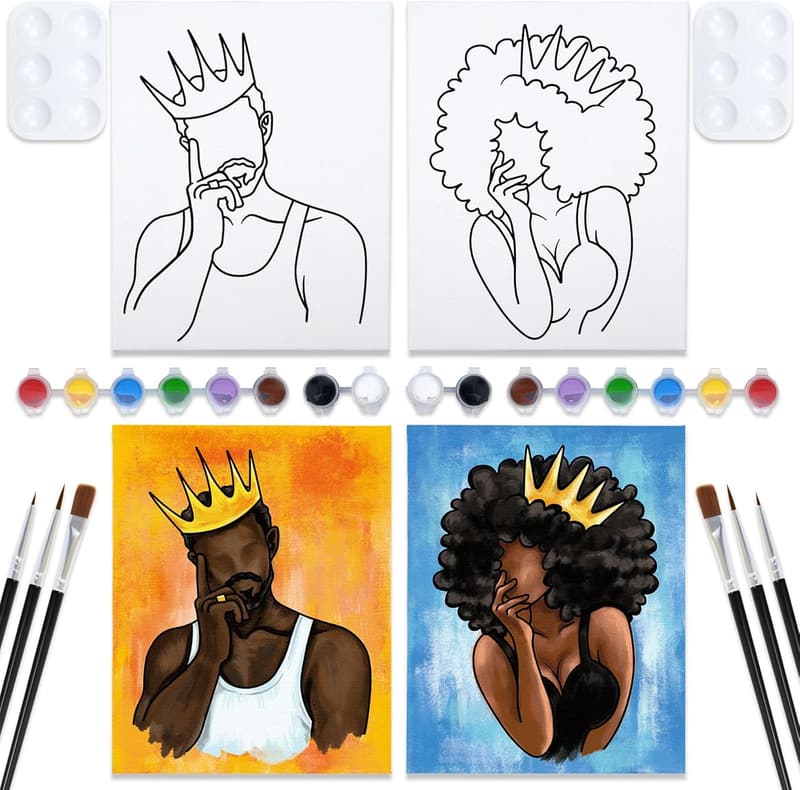 Valentine's Day Sip and Paint Kit for Couples - 2 Pre-Drawn Canvases