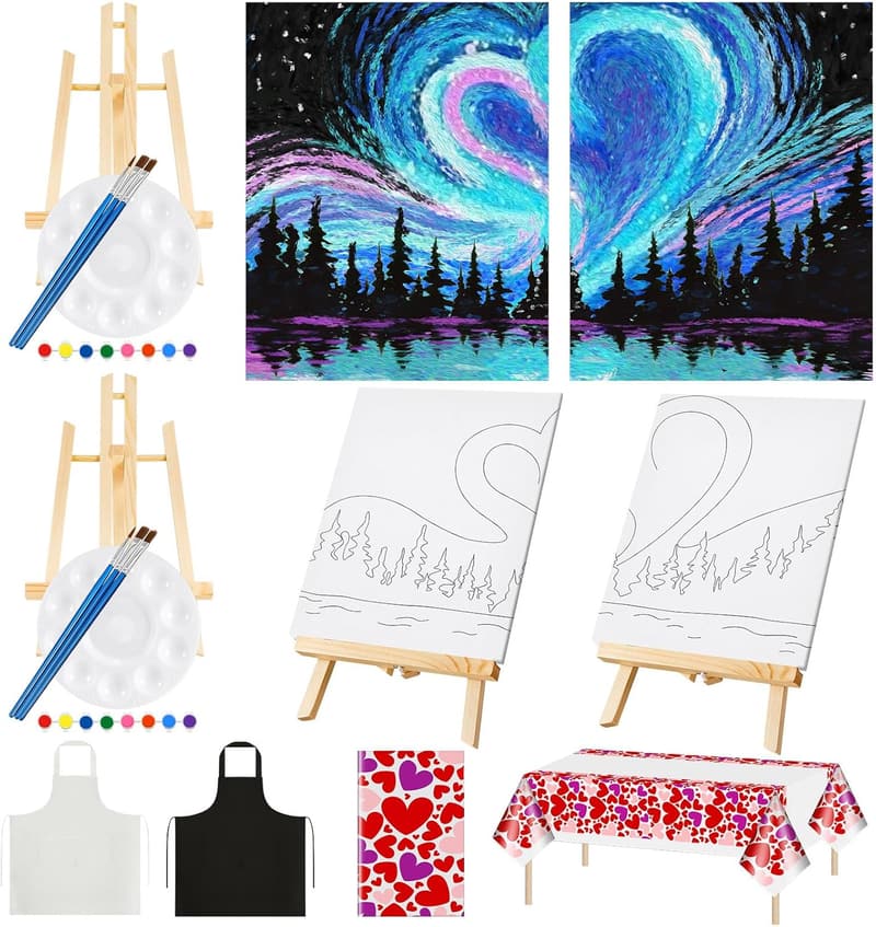 Valentine's Day Sip and Paint Kit for Couples - 13 Canvas Set