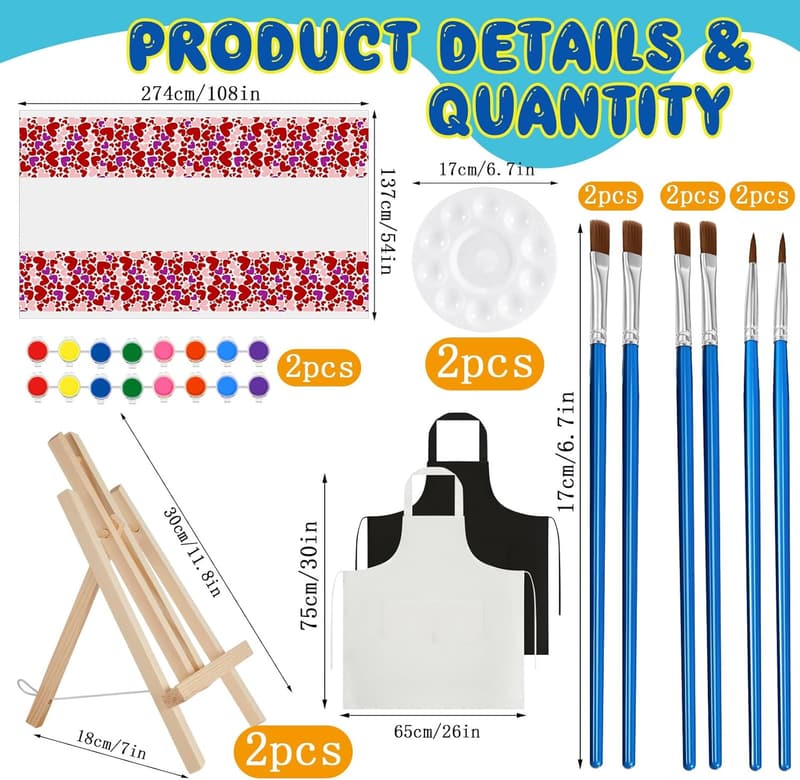 Valentine's Day Sip and Paint Kit for Couples - 13 Pcs Canvas Set