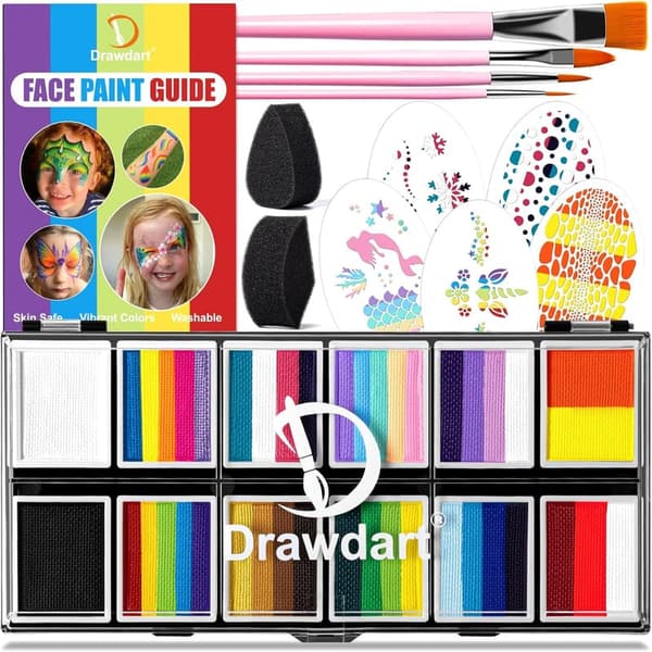Professional Face Painting Kit with Stencils - 12 Color Non-Toxic Palette