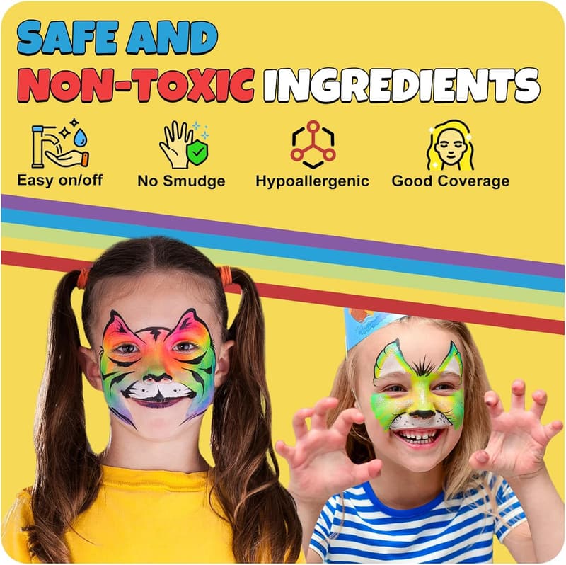 Professional Face Painting Kit with Stencils - 12 Color Non-Toxic Palette