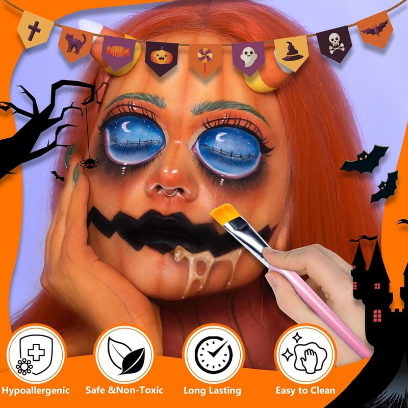 20-Color Face & Body Paint Kit with 4 Brushes for Halloween Cosplay