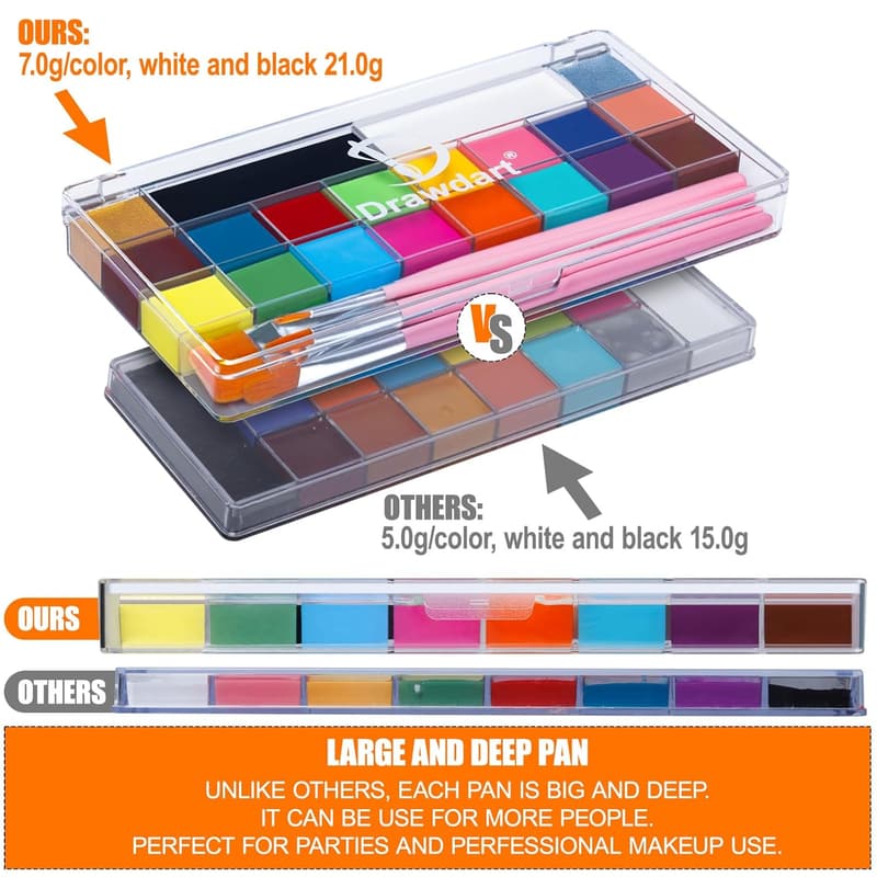 20-Color Face & Body Paint Kit with 4 Brushes for Halloween Cosplay