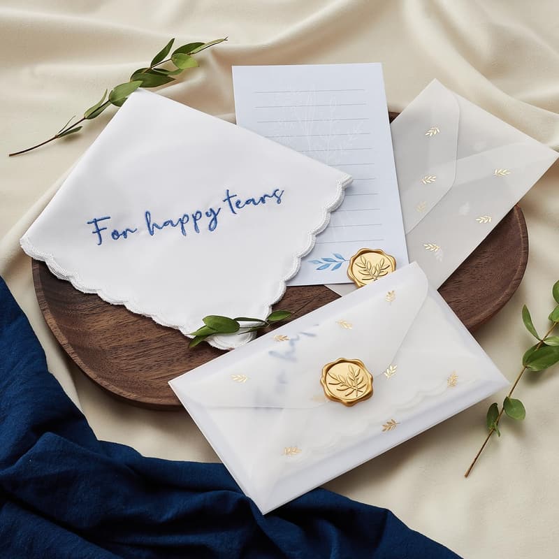 Happy Tears Wedding Handkerchief - Something Blue Gift for Bride