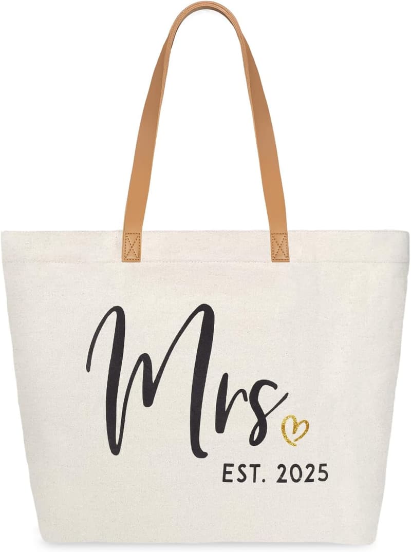2025 Bride Tote Bag - Elegant Canvas Travel Zipper Bag