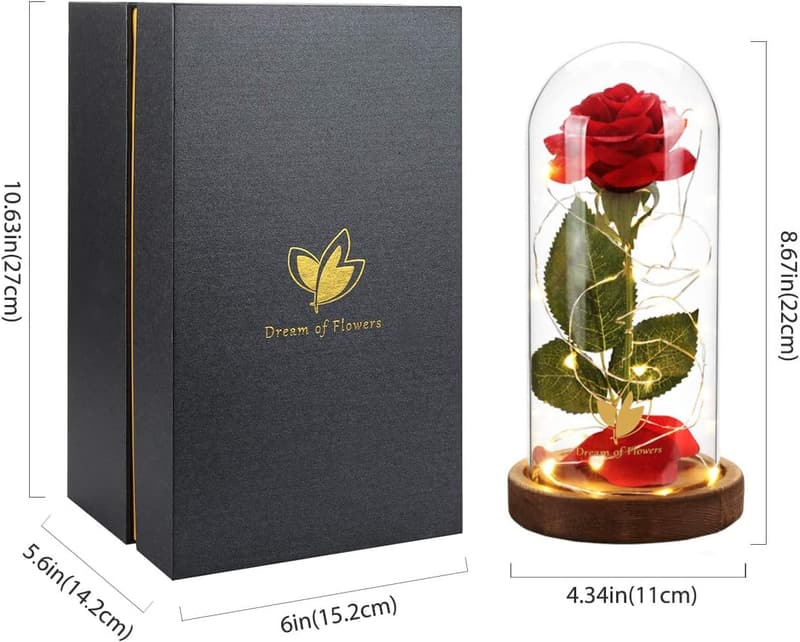 Eternal Rose in Glass Dome with LED Lights for Mother's Day