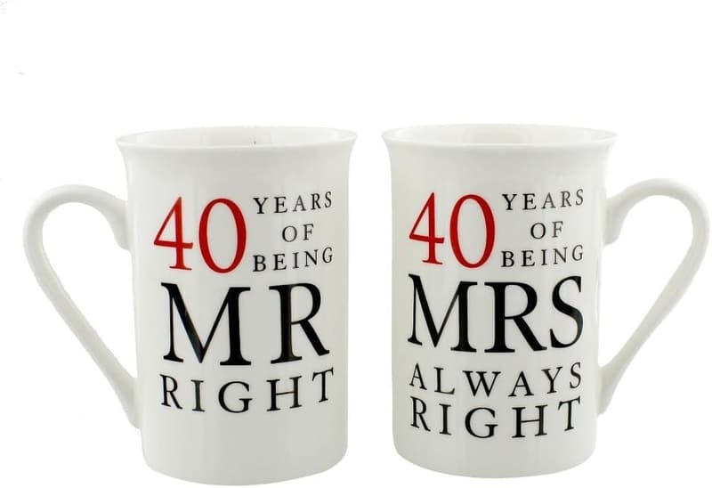 40th Anniversary Mr. Right & Mrs. Always Right Ceramic Mug Set