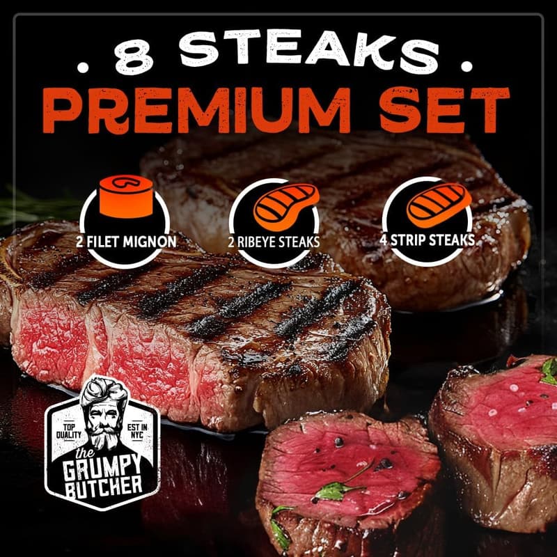 Premium Steak Gift Set - 4 NY Strips, 2 Ribeyes, 2 Filet Mignons