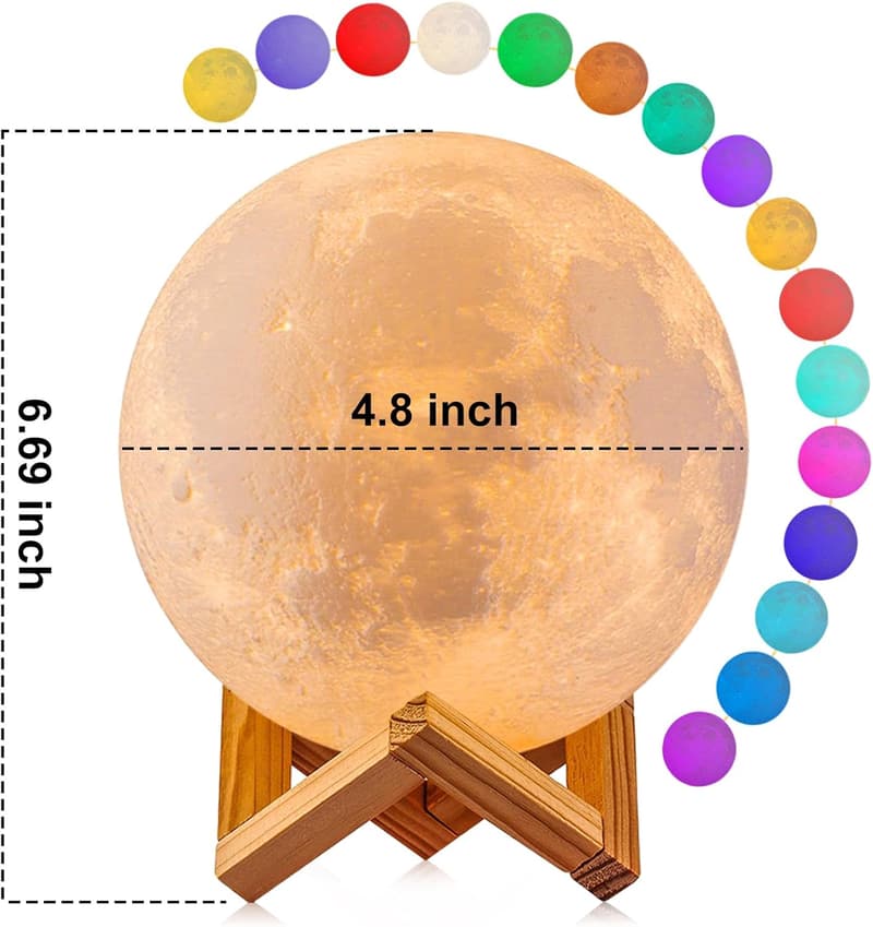 Kids' Birthday Gift - 3D Printed Moon Lamp with Remote & 16 Colors