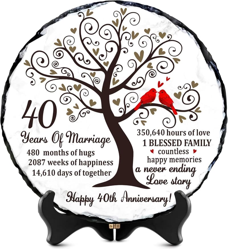 40th Anniversary Ruby Slate Plate for Couples