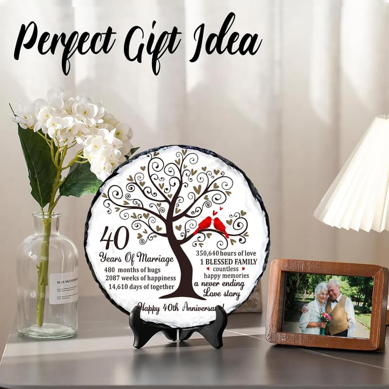 40th Anniversary Ruby Slate Plate for Couples