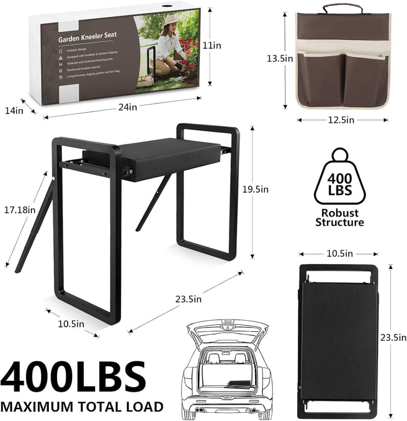 Heavy-Duty Foldable Garden Kneeler Seat with Tool Bags