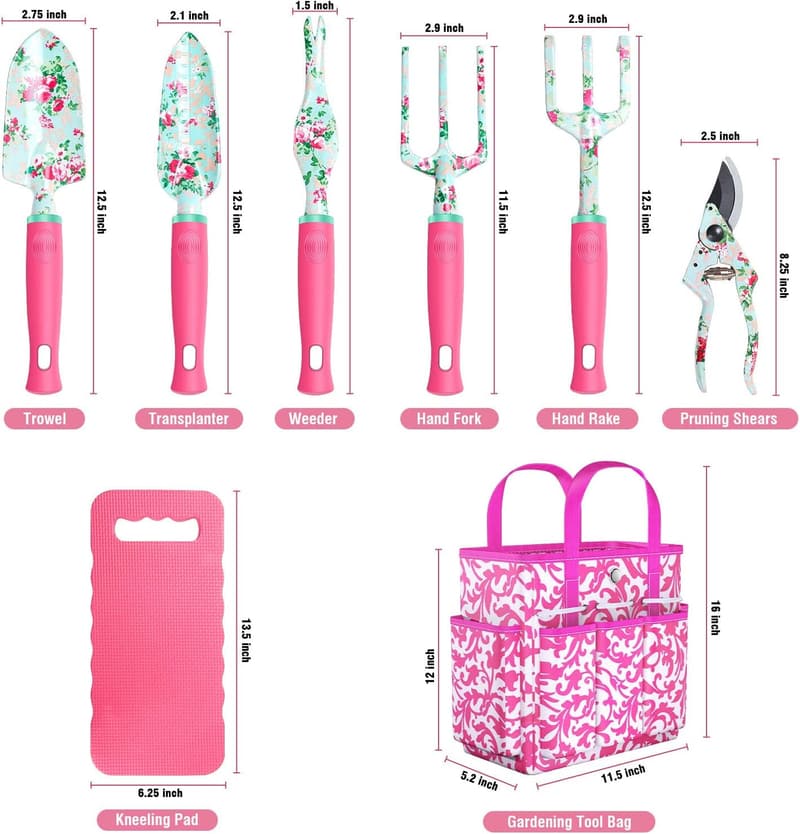 Gardening Tools Set for Women - 8 Heavy-Duty Tools with Bag