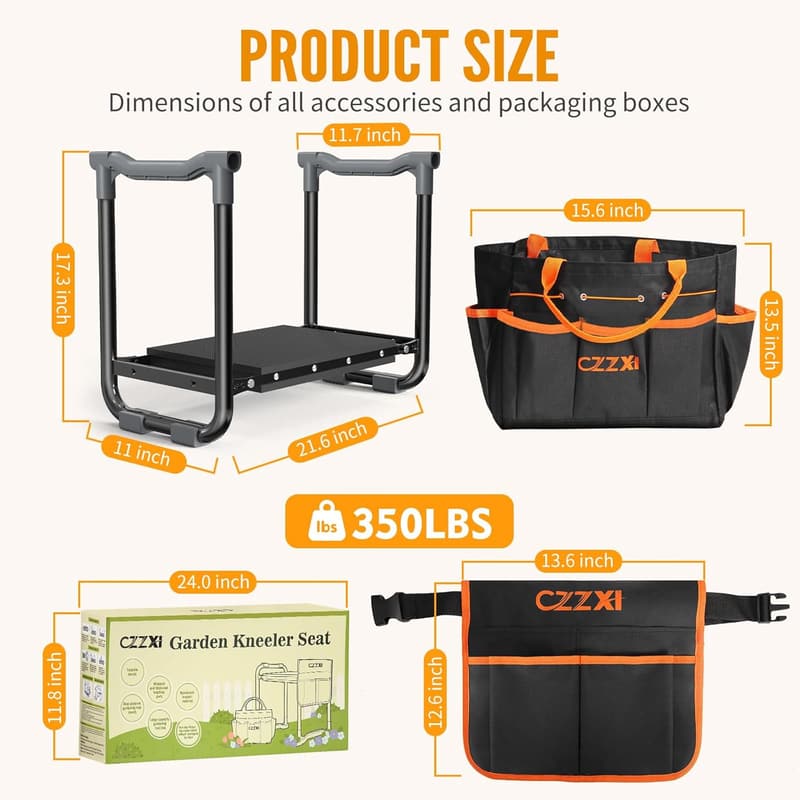 Heavy-Duty Garden Kneeler Seat with Tool Pouch for Seniors