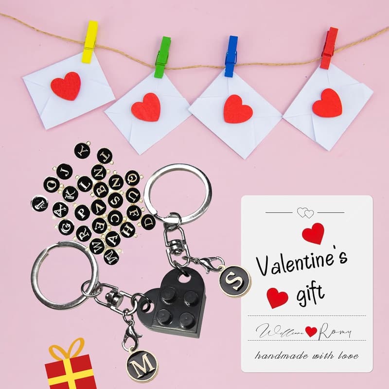 Valentine's Personalized Brick Heart Keychains for Couples