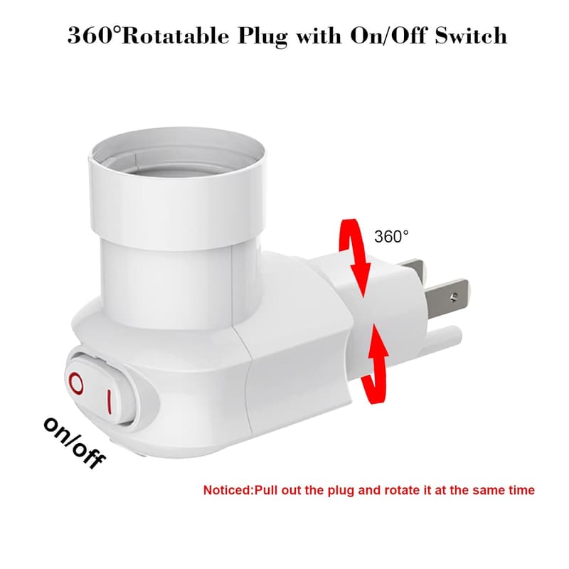 360° Rotatable Light Socket Adapter with On/Off Switch (2-Pack)