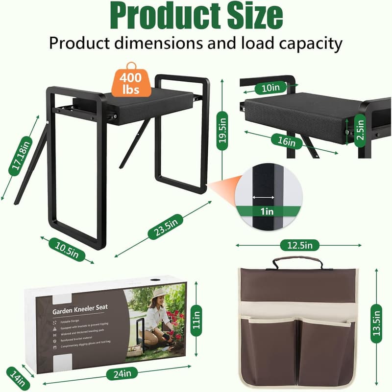 Garden Kneeler and Seat with Tool Bag - Heavy Duty Gift for Women