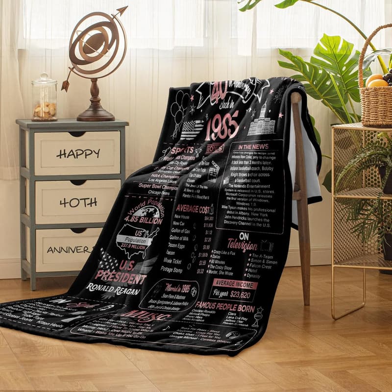 40th Anniversary Ruby Throw Blanket for Couples, 60