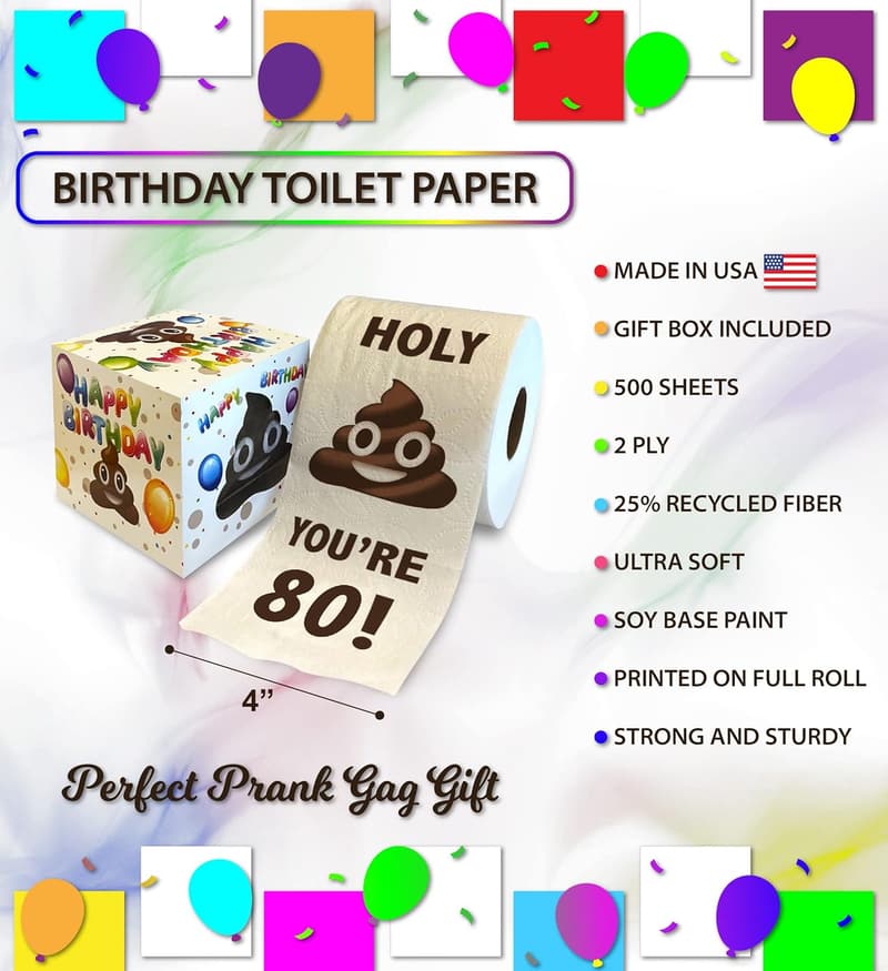 80th Birthday Funny Toilet Paper Novelty Gift - Prank for All