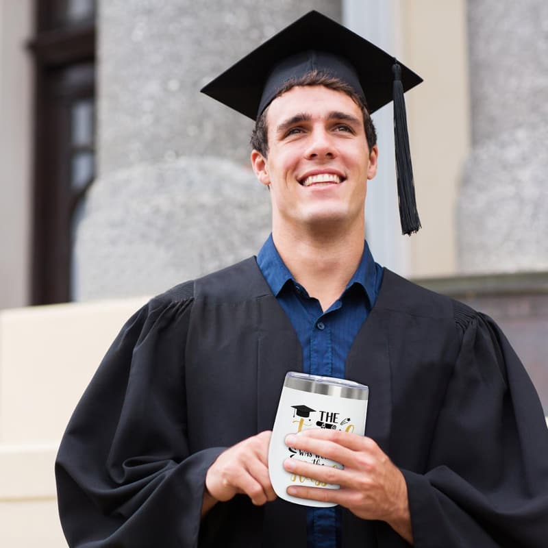 2025 Graduation Gift - Black 12 oz Wine Tumbler for Him