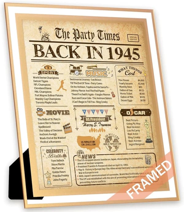 80th Birthday Personalized Vintage Framed Poster for Him/Her