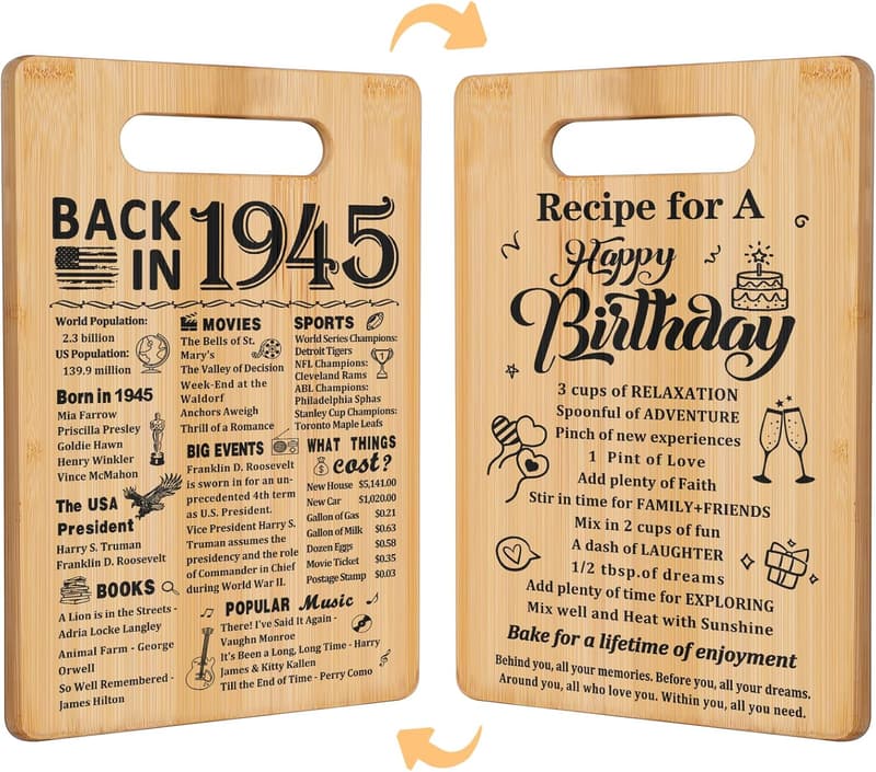 80th Birthday Double-Sided Cutting Board Gift for Him/Her