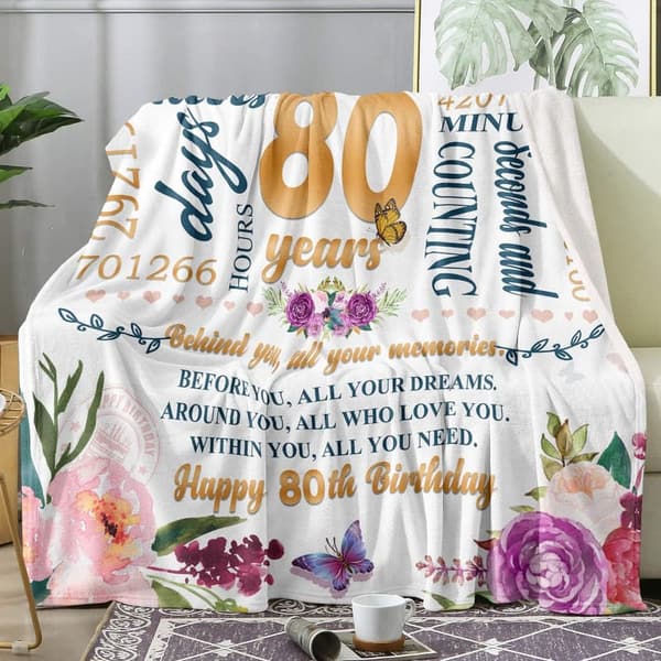 80th Birthday Throw Blanket for Women - 50x60 Inches