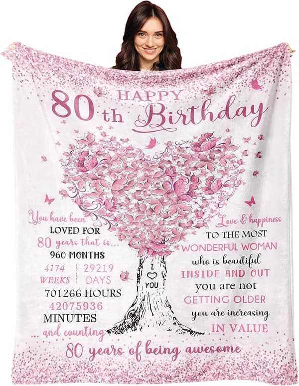 80th Birthday Blanket Gift for Women, 60