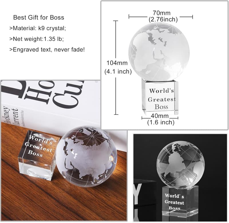 Boss's Day Crystal Globe Award - Unique Gift for Boss