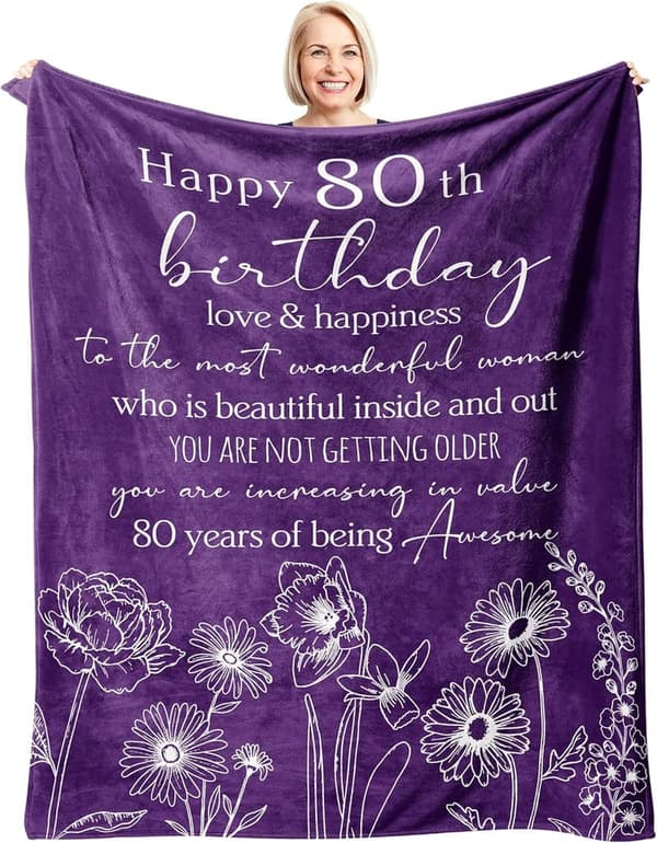 80th Birthday Blanket for Women, 60’’x50’’, Happy 1945