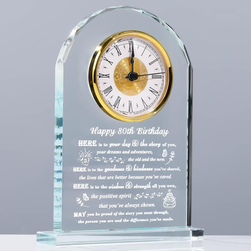 80th Birthday Personalized Crystal Clock Gift for Couples
