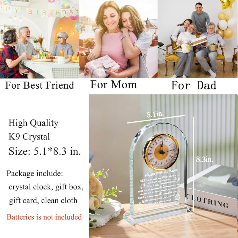 80th Birthday Personalized Crystal Clock Gift for Couples