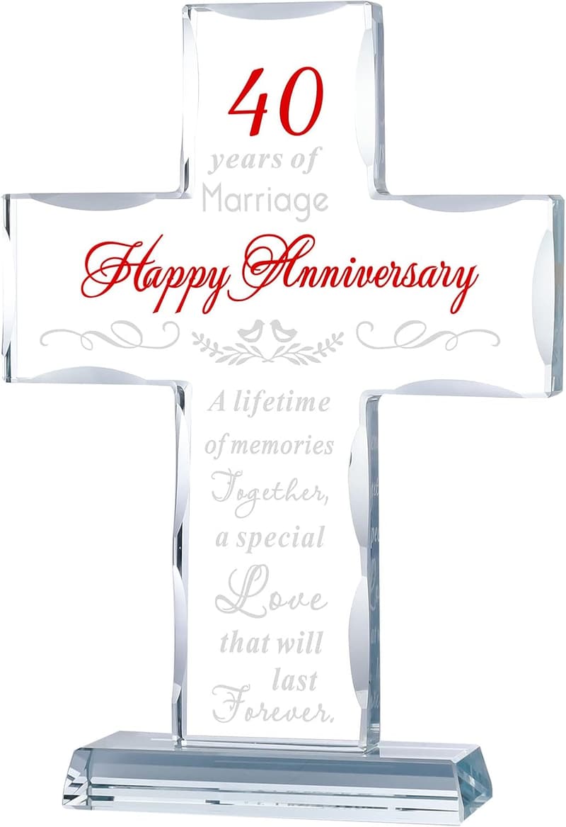 40th Anniversary Glass Cross Keepsake for Couples