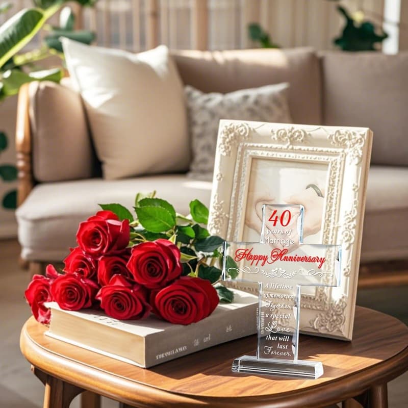 40th Anniversary Glass Cross Keepsake for Couples