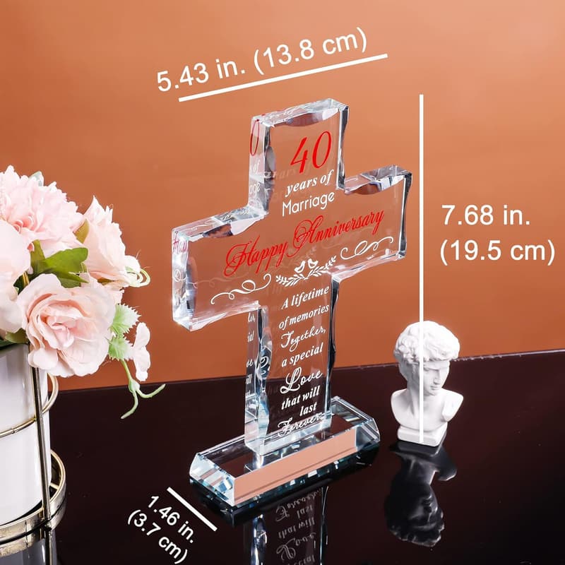 40th Anniversary Glass Cross Keepsake for Couples