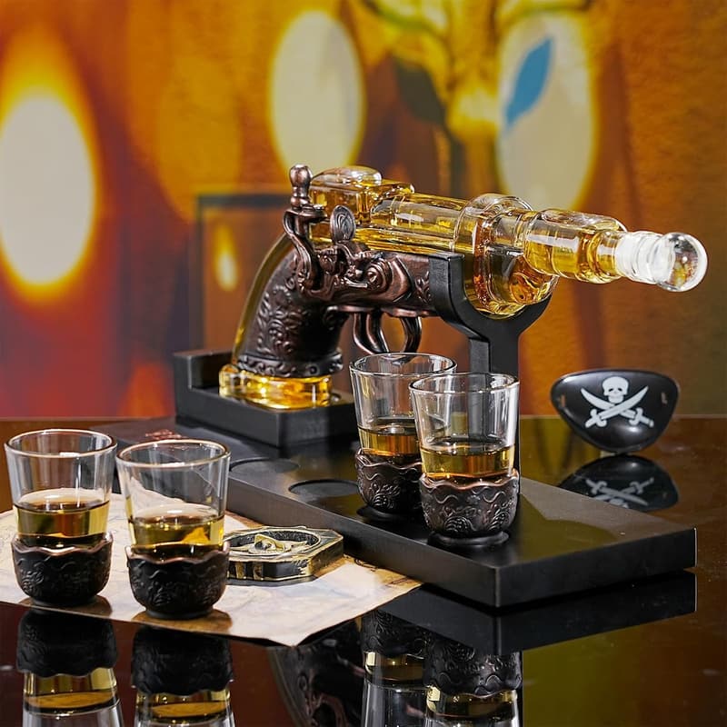 Gun Whisky Decanter Set with 4 Shot Glasses - Unique Gift for Men
